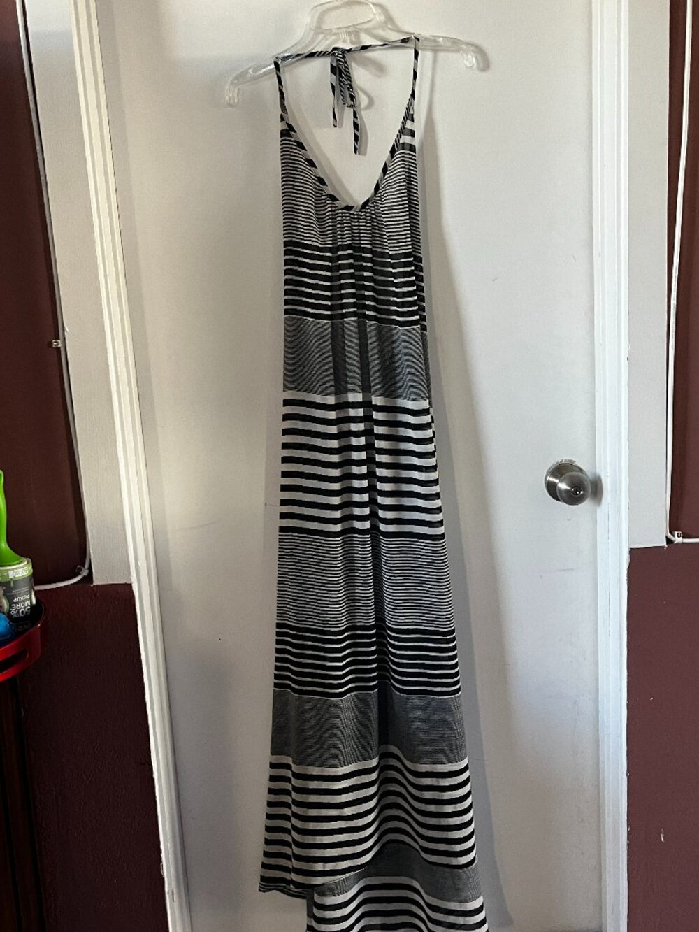 Josa Tulum Black & White Striped Halter Maxi Dress / Cover-Up, One Size
